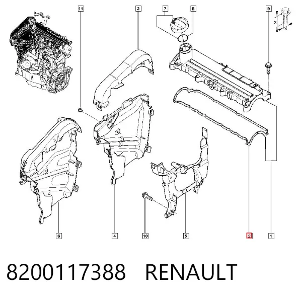 Uszczelka pokrywy zaworowej silnika 8200117388 Renault (RVI)