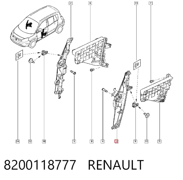 Mechanizm podnoszenia szyby drzwi przednich lewych 8200118777 Renault (RVI)