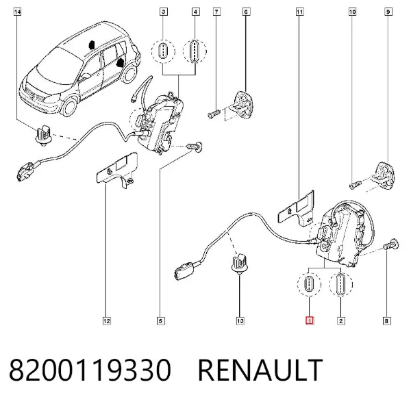 Zamek drzwi tylnych lewych 8200119330 Renault (RVI)
