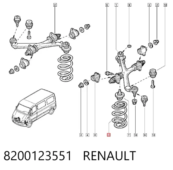 Sprężyna przednia 8200123551 Renault (RVI)