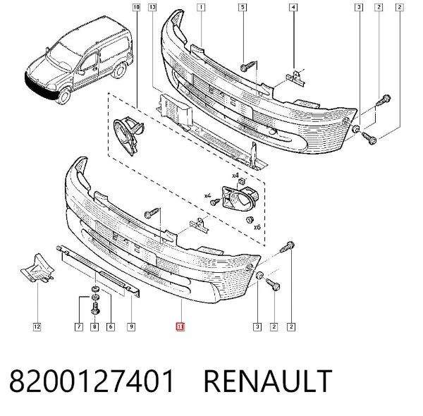 Zderzak przedni 8200127401 Renault (RVI)