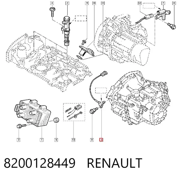 Czujnik położenia wału korbowego 8200128449 Renault (RVI)