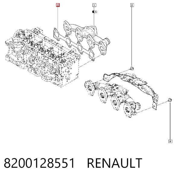 Uszczelka kolektora wydechowego 8200128551 Renault (RVI)