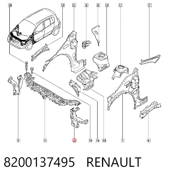 Osłona chłodnicy lewa (panel mocowania reflektorów) 8200137495 Renault (RVI)