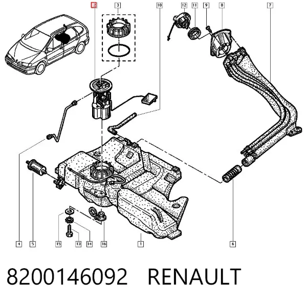 Moduł pompy paliwowej z czujnikiem poziomu paliwa 8200146092 Renault (RVI)