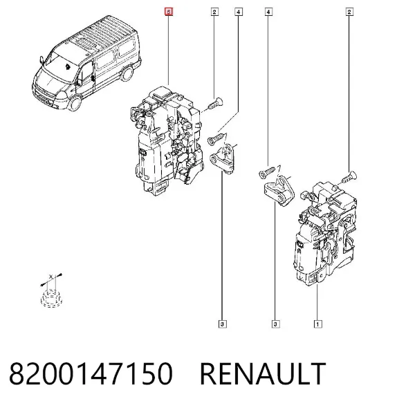 Zamek drzwi przednich prawych 8200147150 Renault (RVI)