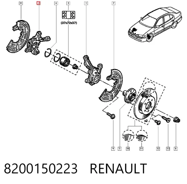 Czop (zwrotnica) przedni prawy 8200150223 Renault (RVI)