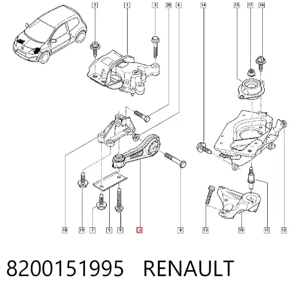 Poduszka (podpora) silnika tylna 8200151995 Renault (RVI)