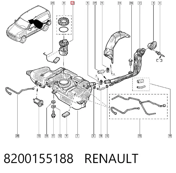 Moduł pompy paliwowej z czujnikiem poziomu paliwa 8200155188 Renault (RVI)