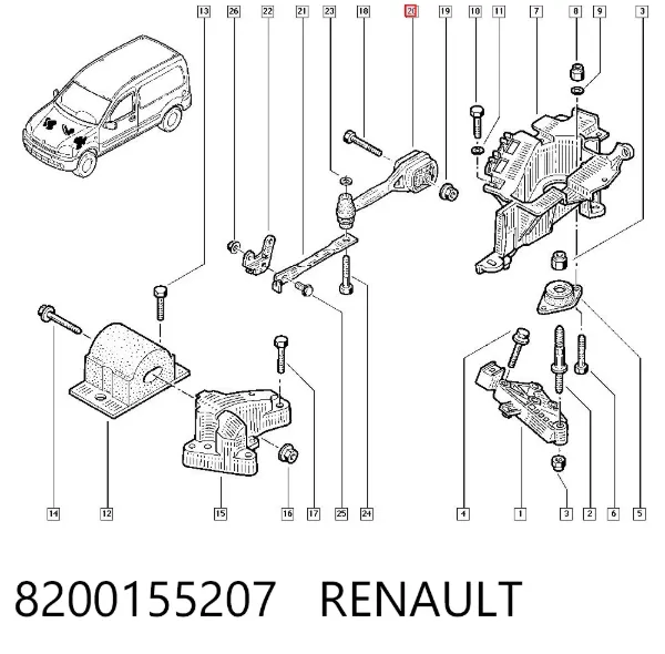 Poduszka (podpora) silnika tylna 8200155207 Renault (RVI)