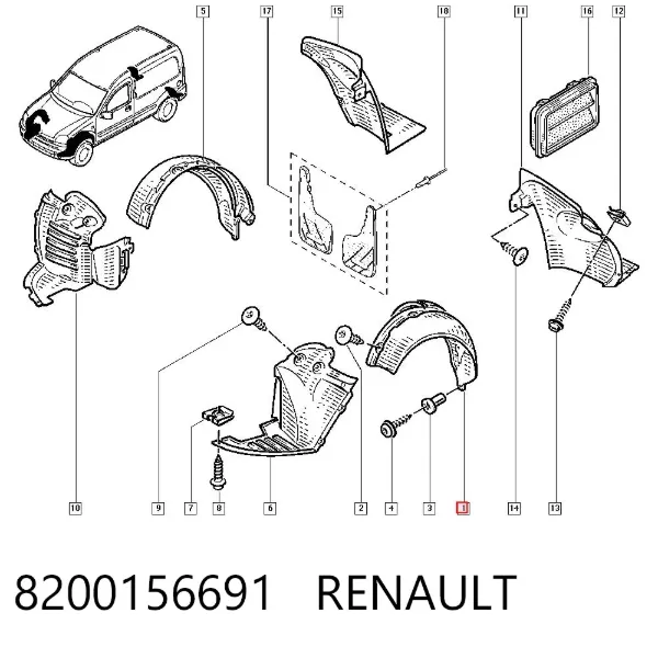 Nadkole błotnika przedniego lewe tylne 8200156691 Renault (RVI)