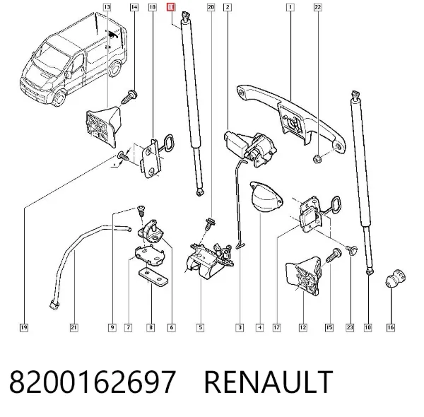 Amortyzator klapy bagażnika (3/5 drzwi-tylnych) 8200162697 Renault (RVI)