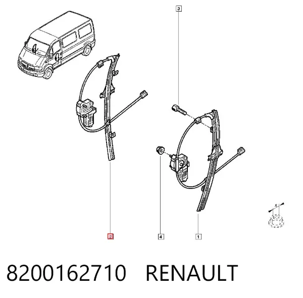 Mechanizm podnoszenia szyby drzwi przednich prawych 8200162710 Renault (RVI)