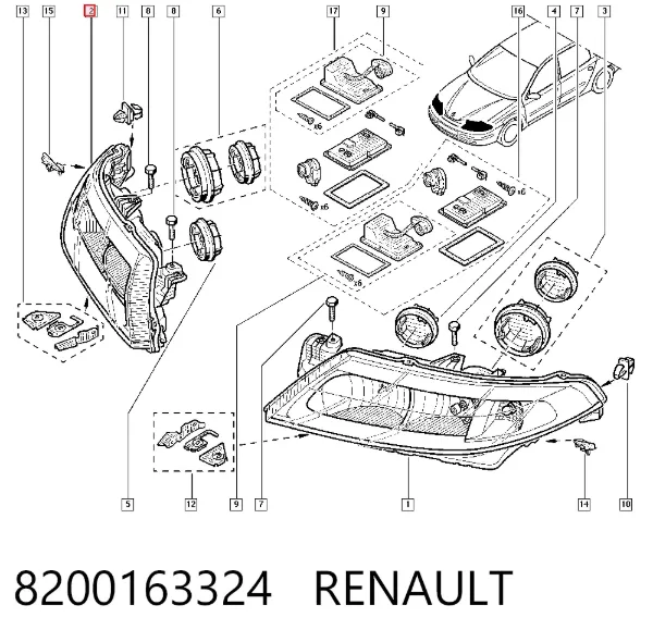 Reflektor prawy 8200163324 Renault (RVI)
