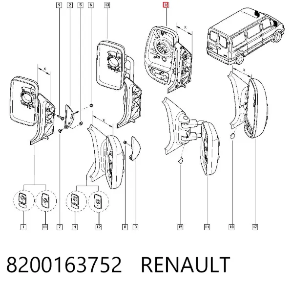 Lusterko wsteczne lewe 8200163752 Renault (RVI)