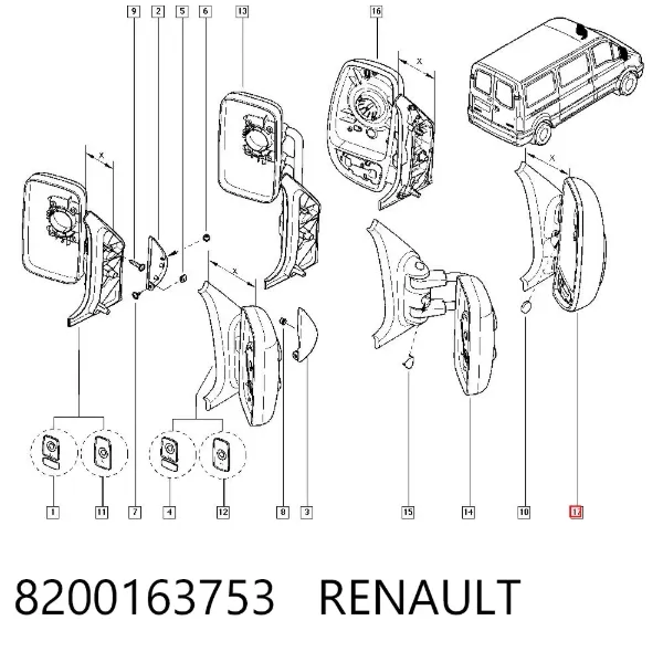 Lusterko wsteczne prawe 8200163753 Renault (RVI)