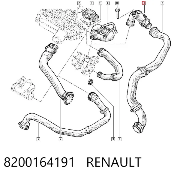 Króciec powietrza, wylot z turbiny (doładowanie) 8200164191 Renault (RVI)