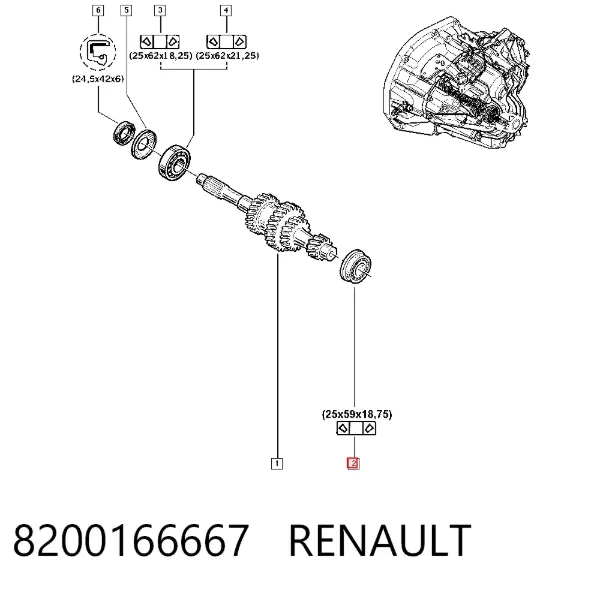 Łożysko skrzyni biegów 8200166667 Renault (RVI)