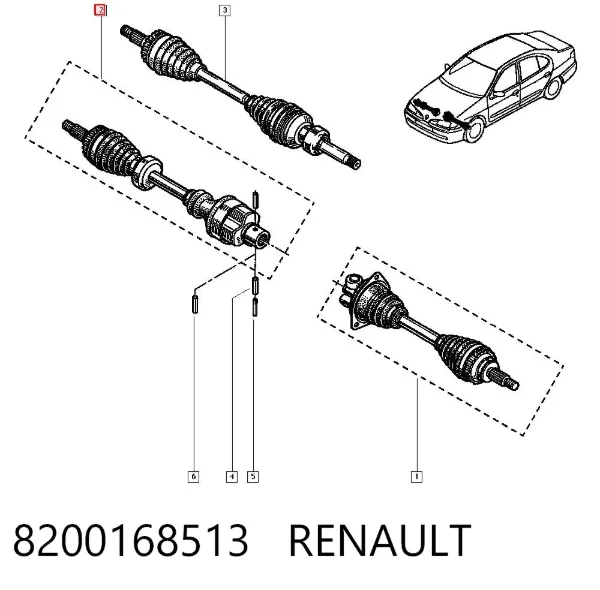 Półoś napędowa przednia prawa 8200168513 Renault (RVI)