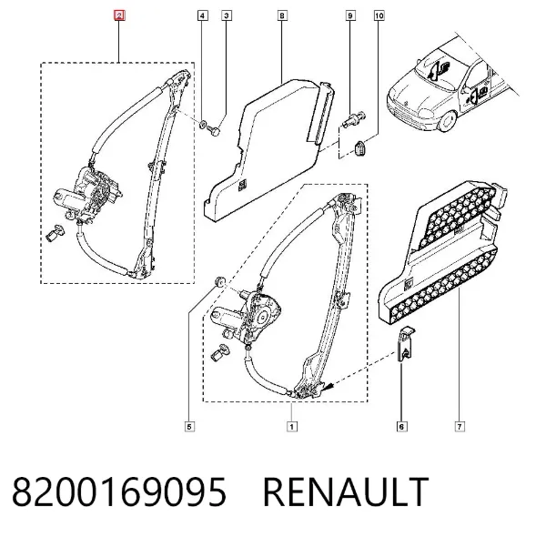Mechanizm podnoszenia szyby drzwi przednich prawych 8200169095 Renault (RVI)