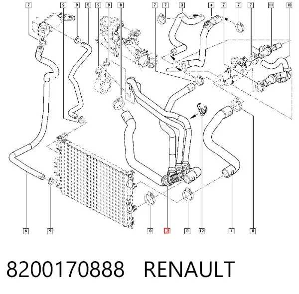 Przewód (króciec) chłodnicy dolny 8200170888 Renault (RVI)
