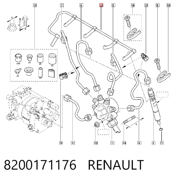Rurka paliwa, zwrotna od wtryskiwaczy 8200171176 Renault (RVI)