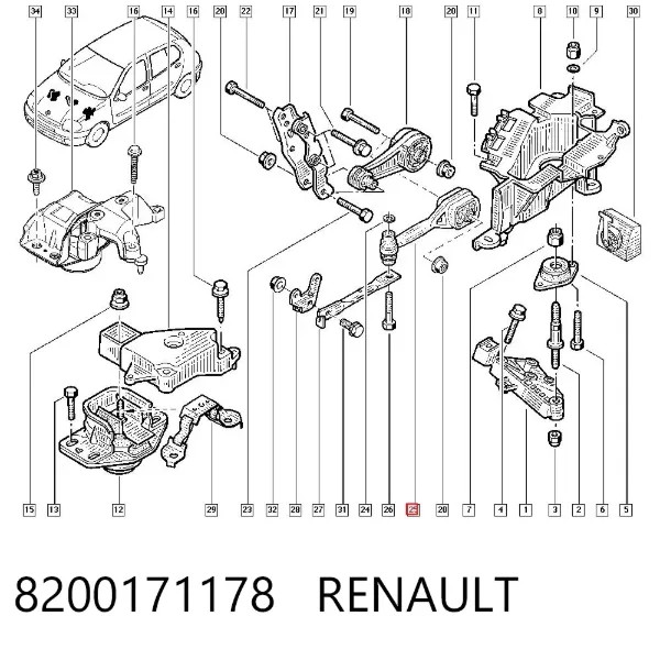 Poduszka (podpora) silnika tylna 8200171178 Renault (RVI)