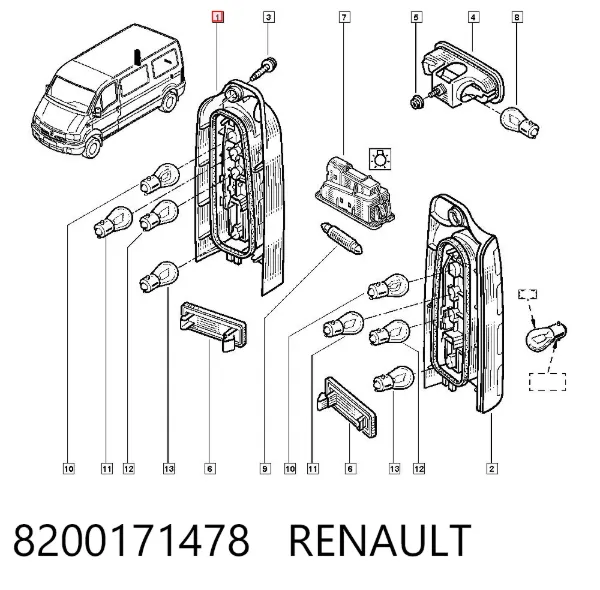 Lampa zespolona tylna prawa 8200171478 Renault (RVI)