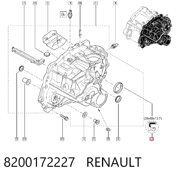 Uszczelniacz półosi lewej mostu przedniego 8200172227 Renault (RVI)