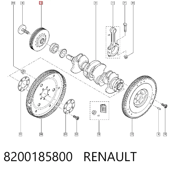 Koło pasowe wału korbowego 8200185800 Renault (RVI)