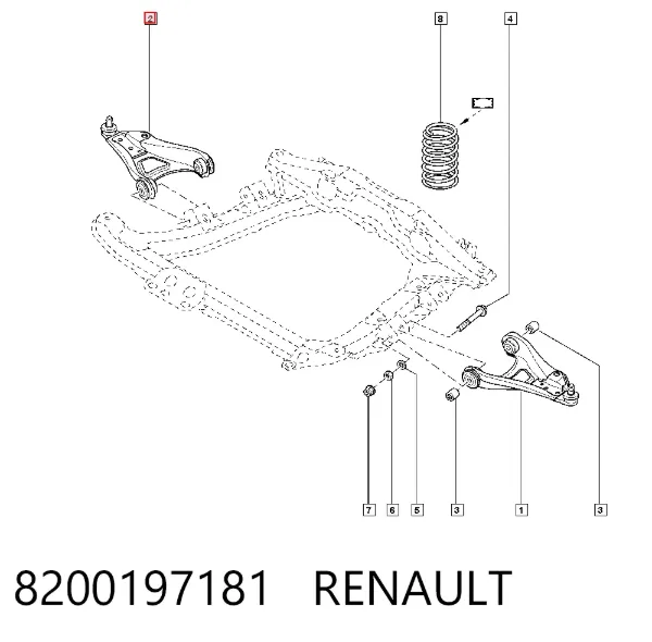 Wahacz zawieszenia przedniego dolny lewy 8200197181 Renault (RVI)