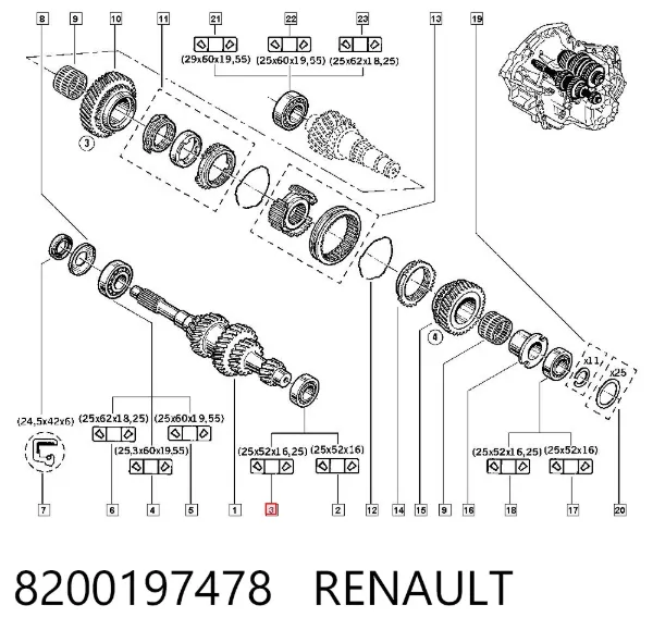 Łożysko skrzyni biegów 8200197478 Renault (RVI)