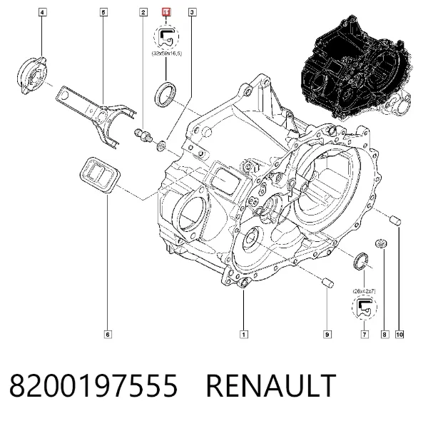 Uszczelniacz półosi prawej mostu przedniego 8200197555 Renault (RVI)