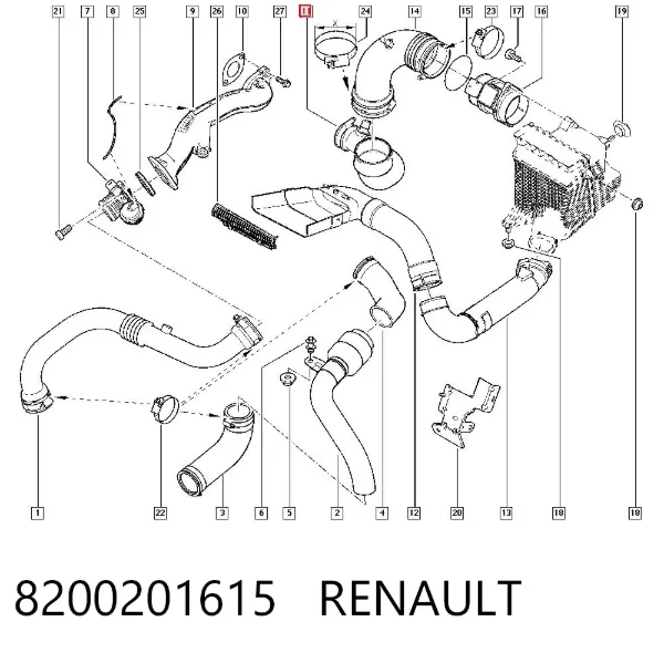Króciec powietrza, wlot do turbiny (doładowanie) 8200201615 Renault (RVI)