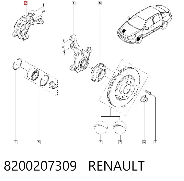 Czop (zwrotnica) przedni prawy 8200207309 Renault (RVI)