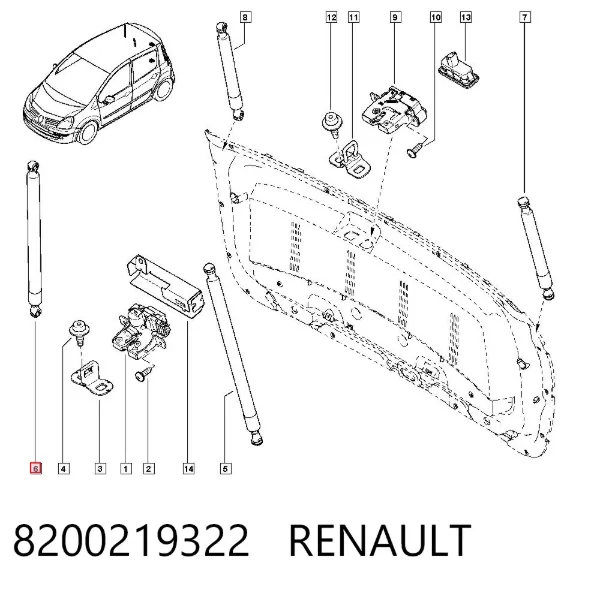 Amortyzator klapy bagażnika (3/5 drzwi-tylnych) 8200219322 Renault (RVI)
