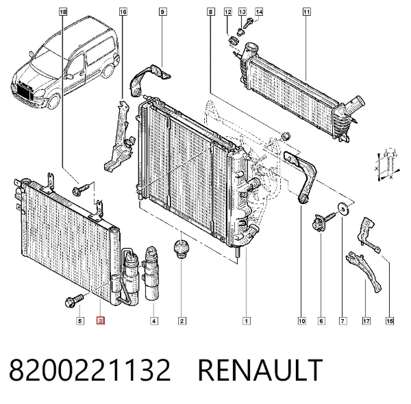 Chłodnica klimatyzacji 8200221132 Renault (RVI)