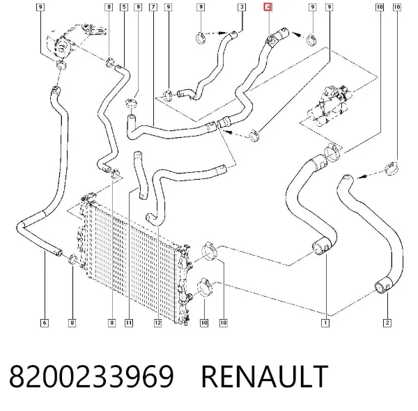 Przewód chłodnicy ogrzewacza (nagrzewnicy), zwrotny 8200233969 Renault (RVI)