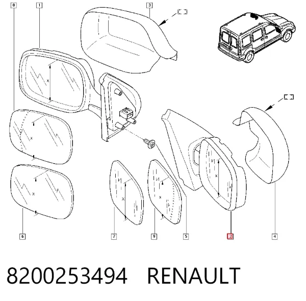 Lusterko wsteczne prawe 8200253494 Renault (RVI)