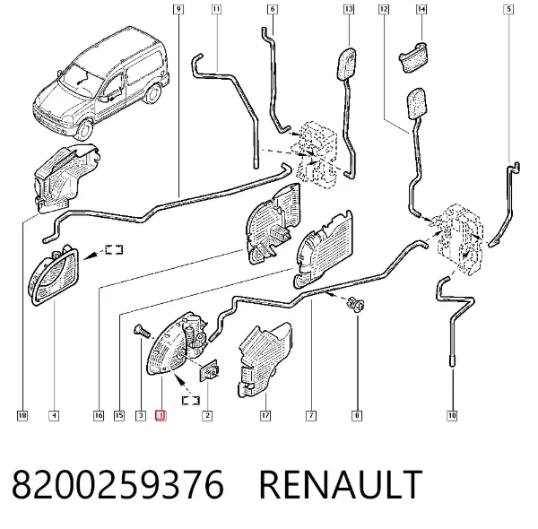 Klamka drzwi przednich wewnętrzna lewa 8200259376 Renault (RVI)