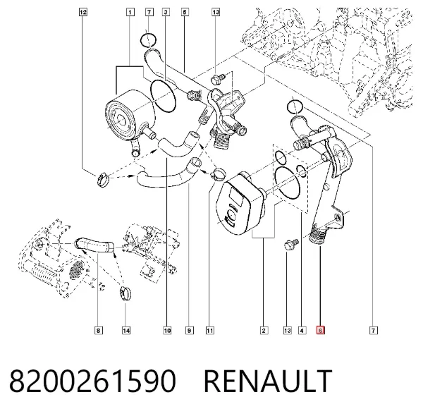 Kołnierz układu chłodzenia (trójnik) 8200261590 Renault (RVI)