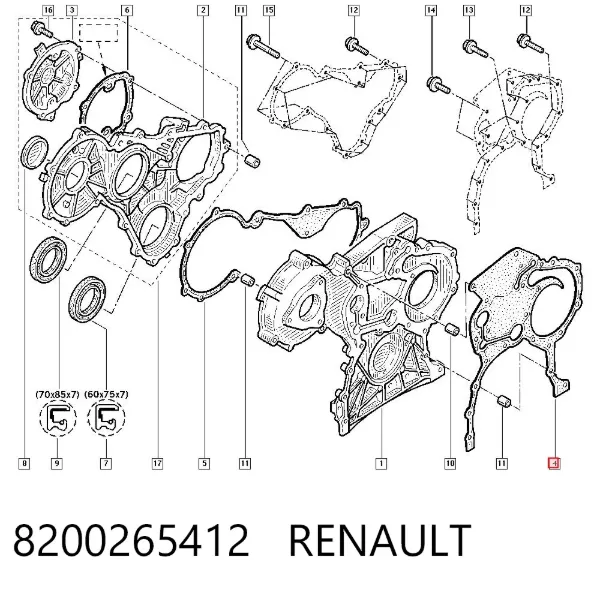Uszczelka pokrywy przedniej silnika 8200265412 Renault (RVI)
