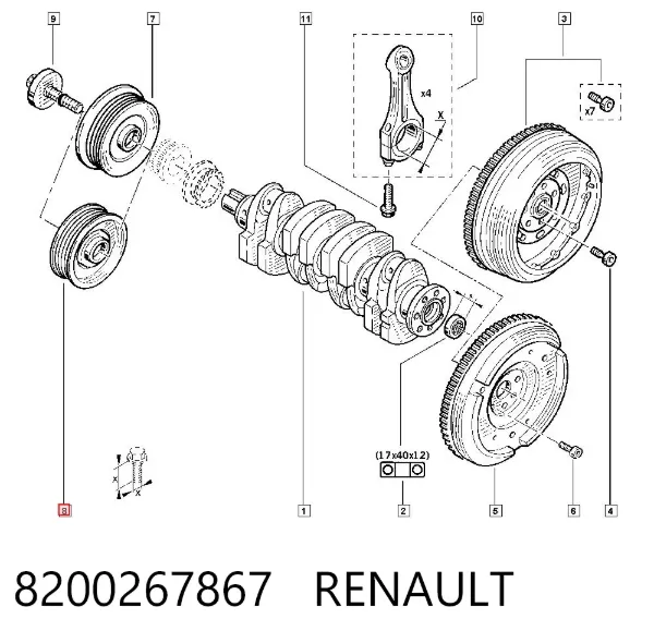 Koło pasowe wału korbowego 8200267867 Renault (RVI)
