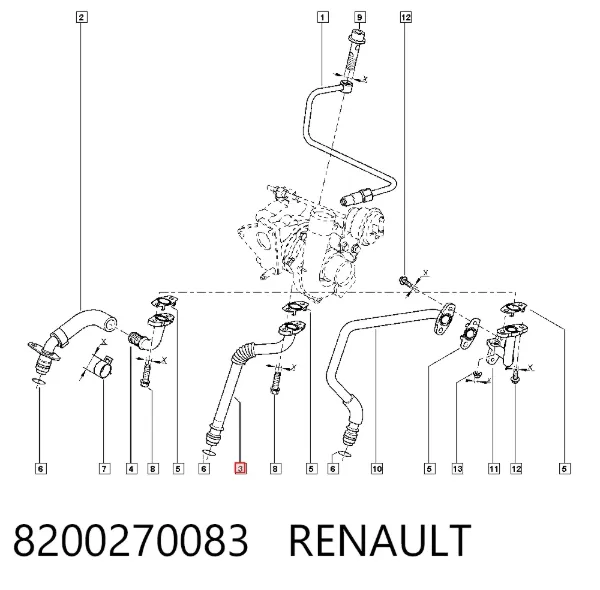 Rurka (przewód) spływu oleju z turbiny 8200270083 Renault (RVI)