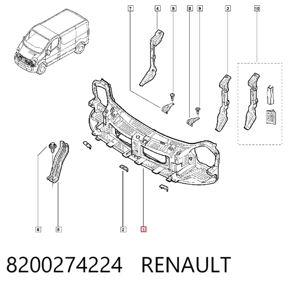 Osłona chłodnicy kompletna (panel mocowania reflektorów) 8200274224 Renault (RVI)