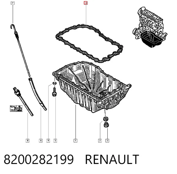 Uszczelka miski olejowej silnika 8200282199 Renault (RVI)