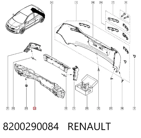 Wzmocnienie zderzaka tylnego 8200290084 Renault (RVI)