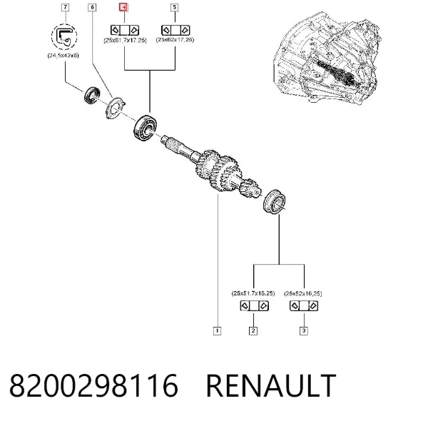 Łożysko skrzyni biegów 8200298116 Renault (RVI)