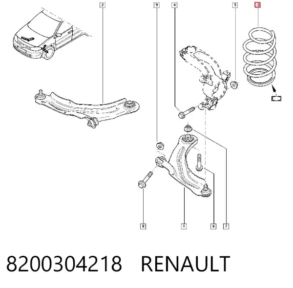 Sprężyna przednia 8200304218 Renault (RVI)