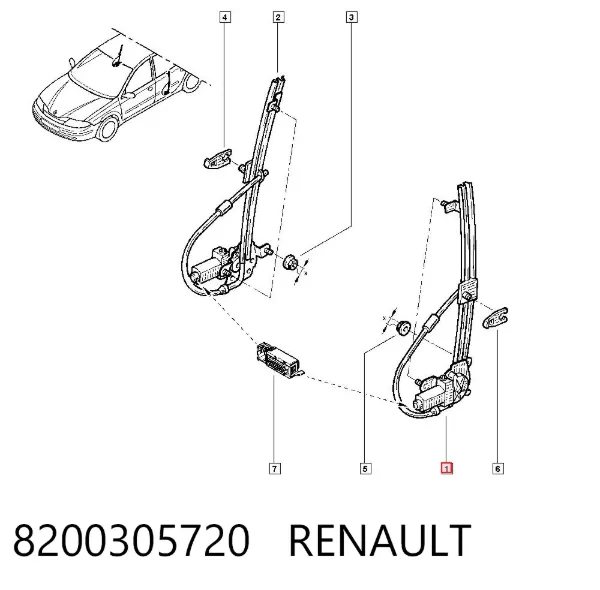 Mechanizm podnoszenia szyby drzwi tylnych lewych 8200305720 Renault (RVI)